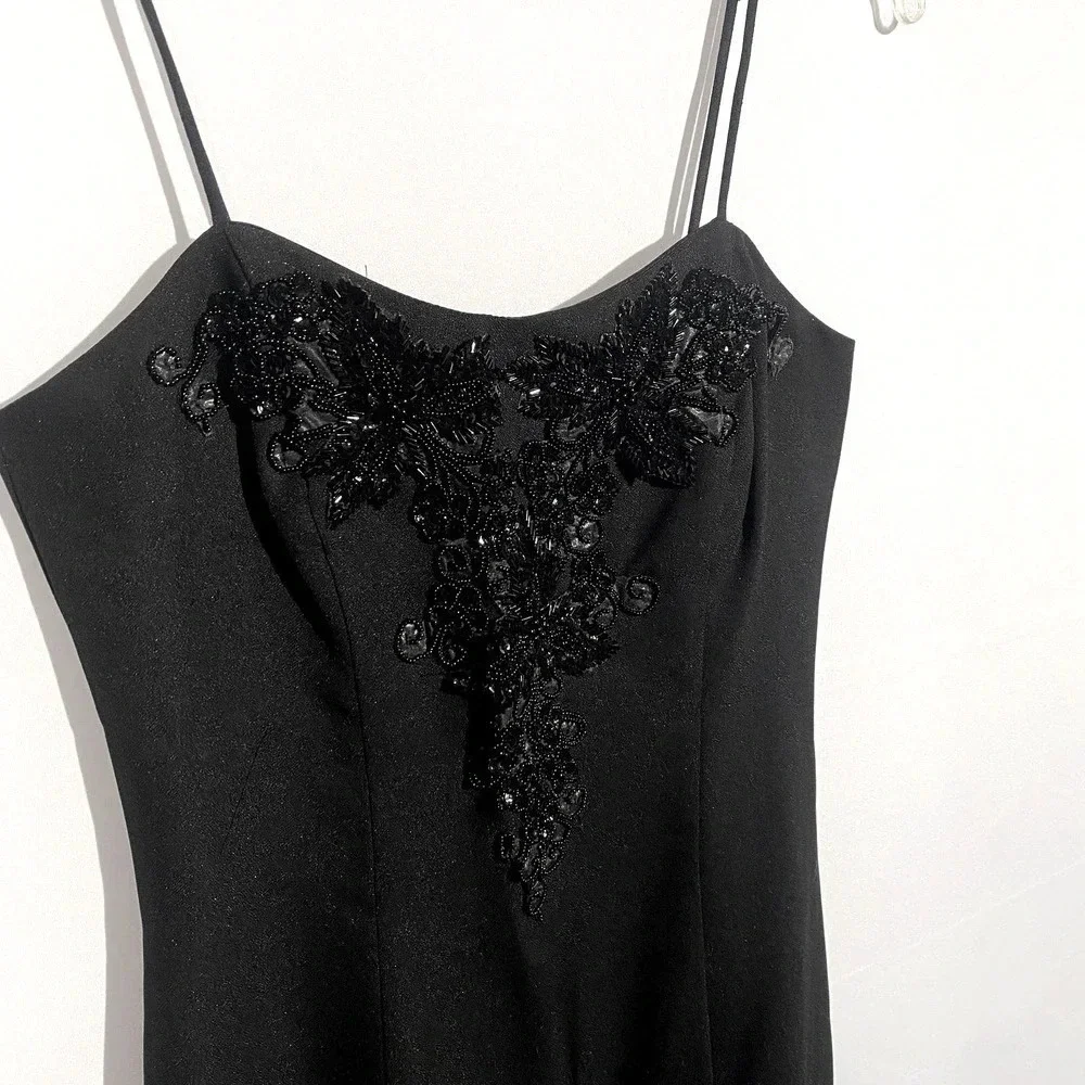 Vintage Alex Evenings Black Beaded Made In U.S.A Cocktail Knee Length Dress - Picture 12 of 13